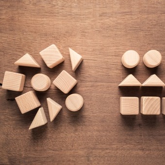 Ordered wooden blocks and jumbled blocks